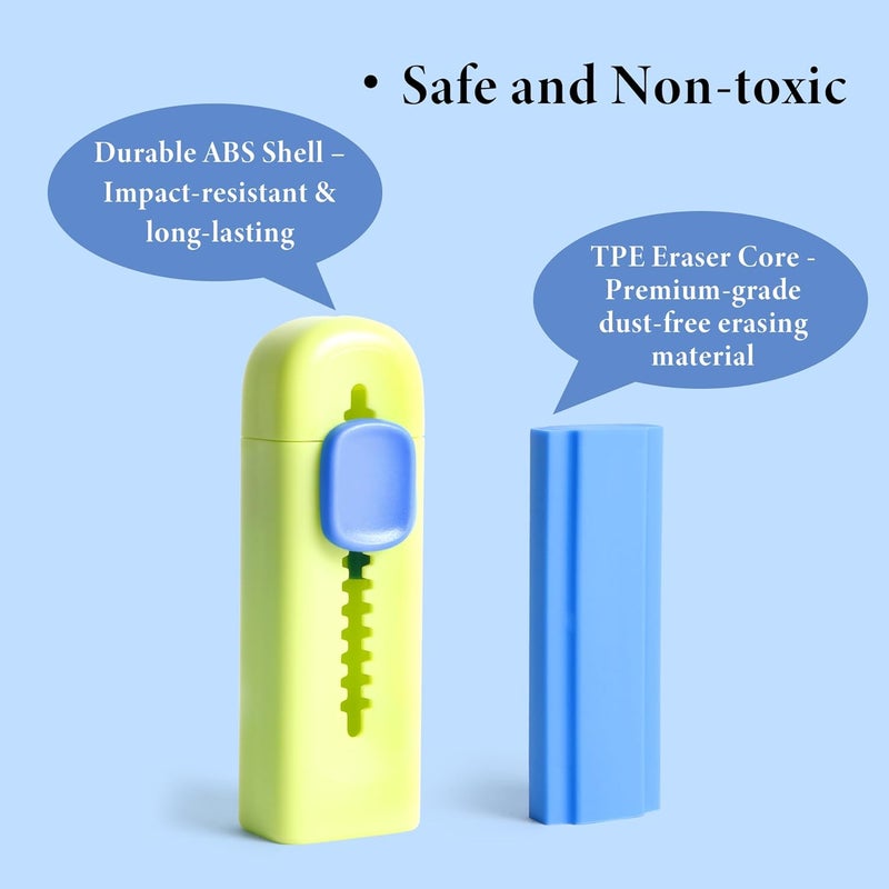 Smilo 4-Color Retractable Erasers - Assorted Fun Colors for Students & Artists, No Smudge TPE Eraser for School Supplies & Creative Projects - Image 2